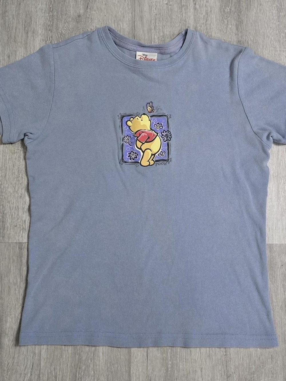 Vintage 90s Disney Winnie the Pooh Butterfly Blue Baby Tee Size Medium
